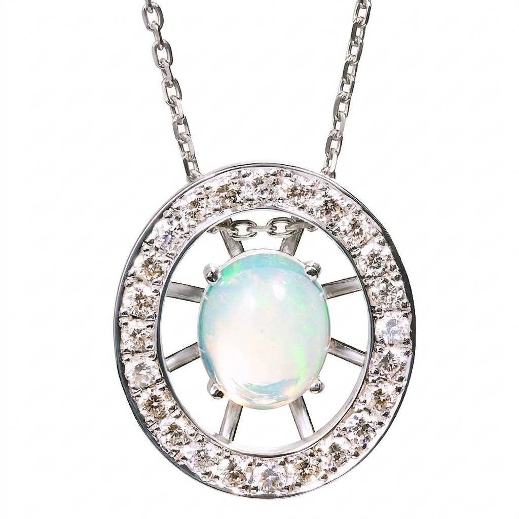 ROSIE OPAL PENDANT&CHAIN SET(LARGE) シルバー925 ダイヤモンド オパール ペンダント ネックレス セット ユニセックス 男性 女性 ジュエリー シルバーカラー